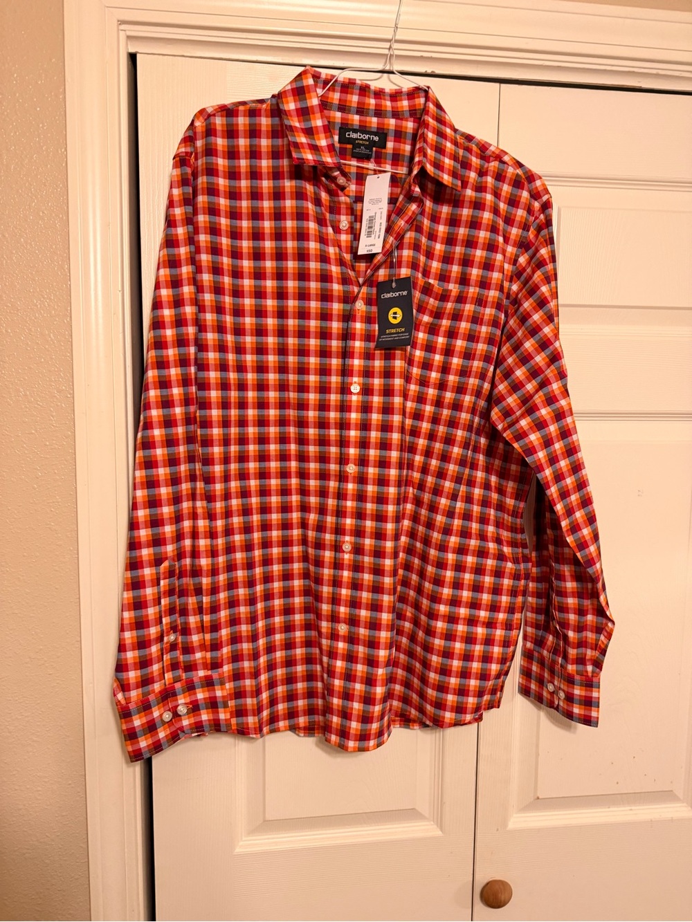Claiborne Men's Red and Yellow Plaid Button-Down Shirt